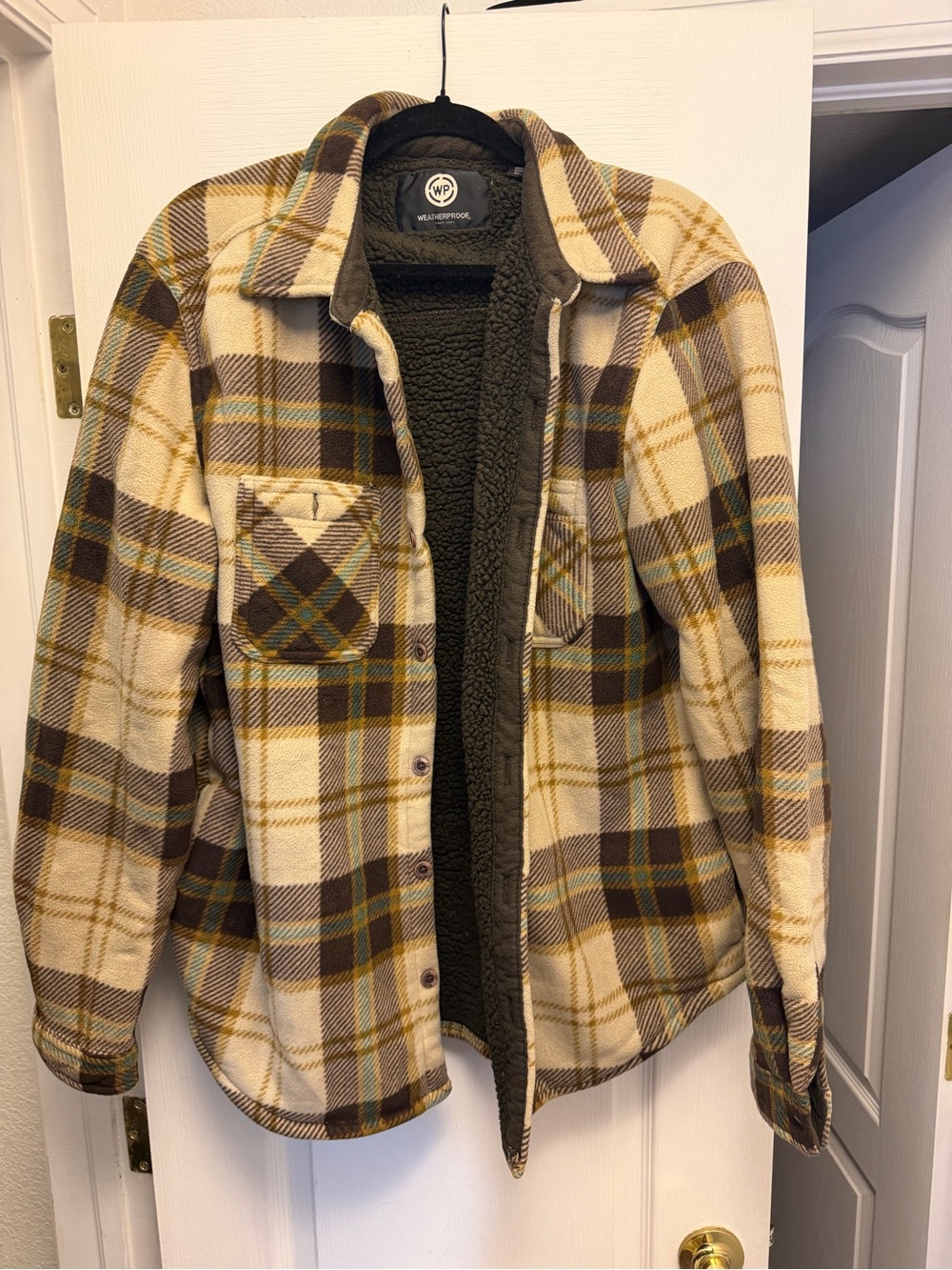 Weatherproof Plaid Teddy-Lined Jacket - Cream & Brown